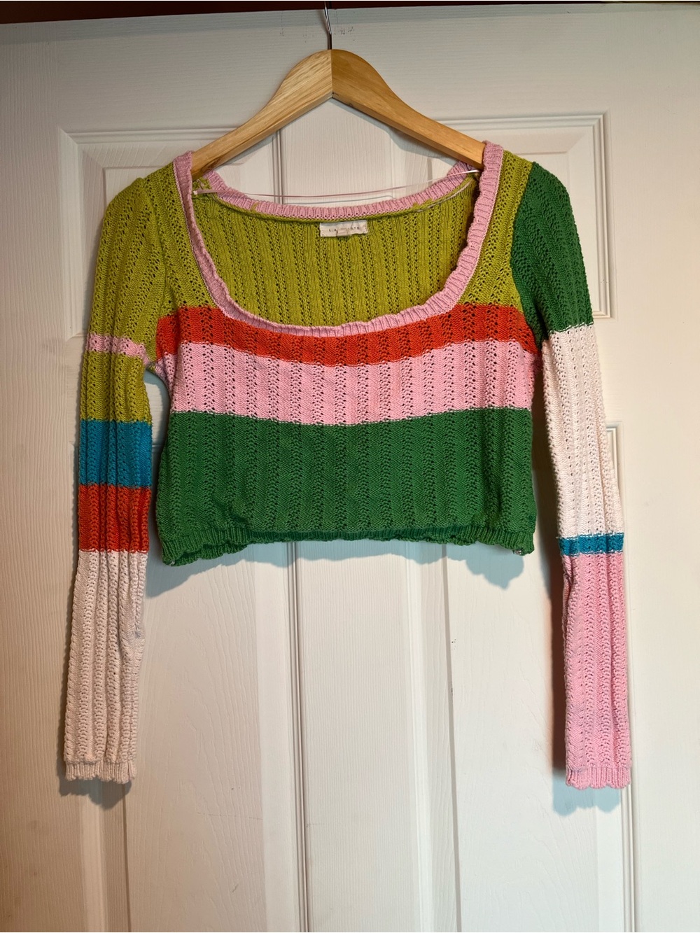L.A. Hearts Pastel-Trim Colorblock Knit Top in Lime, Pink & Coral